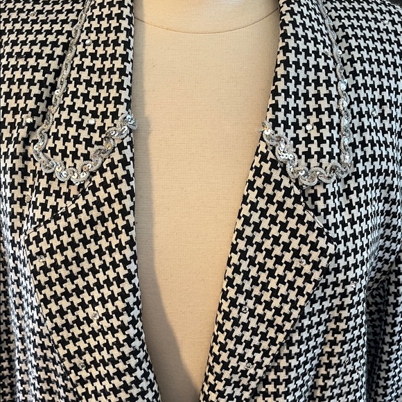 Vintage Black & White Weaved Houndstooth Blazer w/sequins trim detail Size 10 - Picture 7 of 17